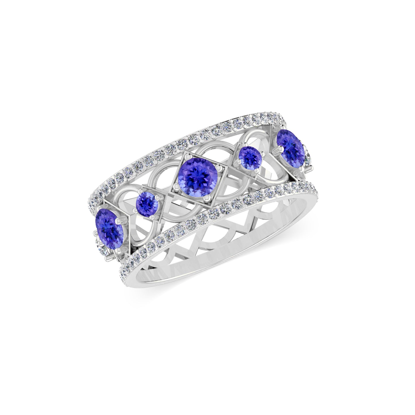 Celtic Knot Wide Band Ring | Sterling Silver Birthstone Ring | Genuine Gemstone & Diamond Studded Ring | Personalized Promise Ring | Gift for Her