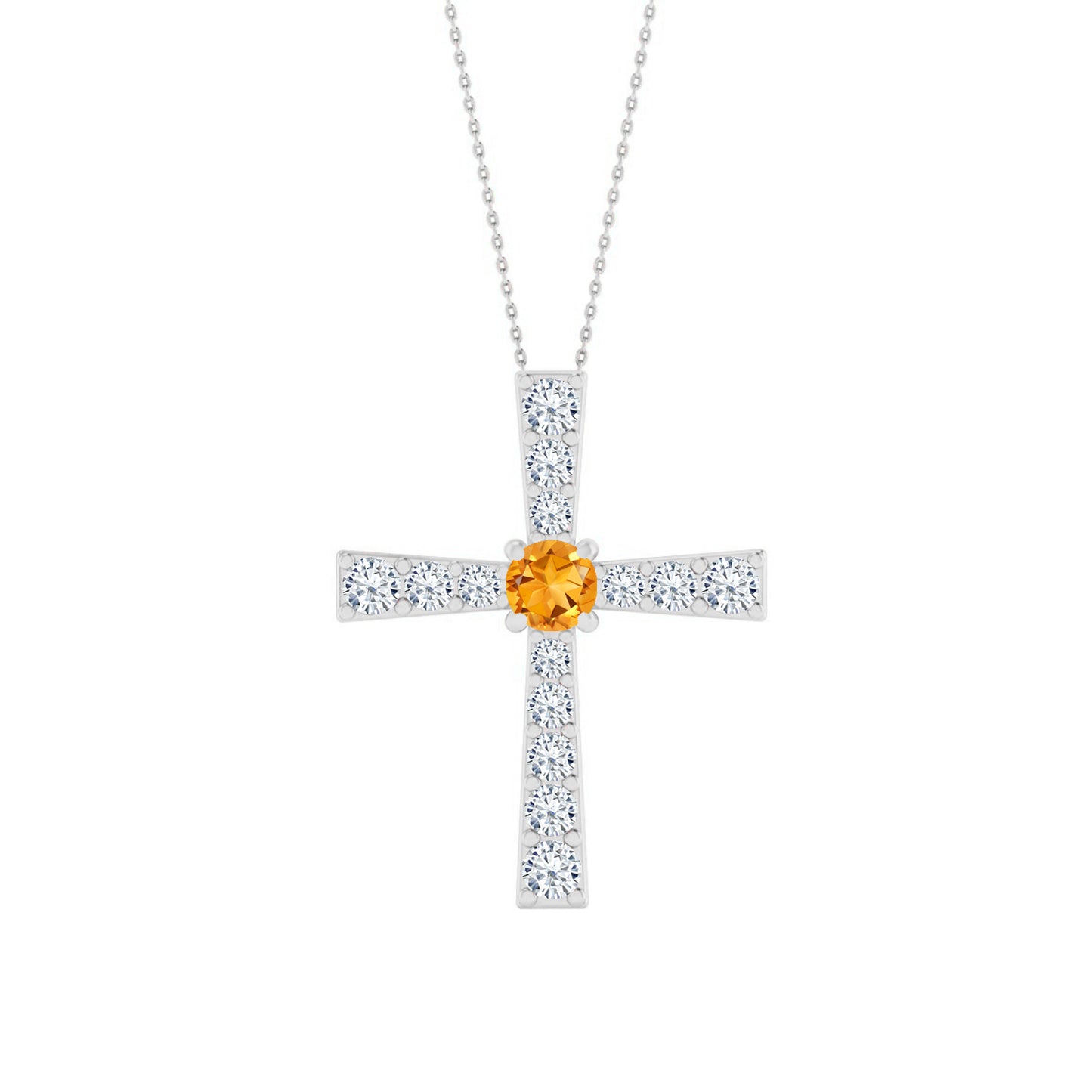 Cross Pendant | Sterling Silver Birthstone Necklace | Diamond Accent | Adjustable Chain | 15 Gemstone Choices