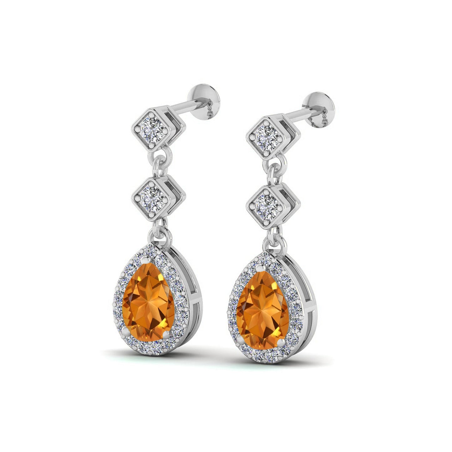 Halo Drop Earrings | 925 Sterling Silver Birthstone Stud Earrings | Diamond Accent Gemstone Earrings | 15 Birthstone Options | Gift for Women