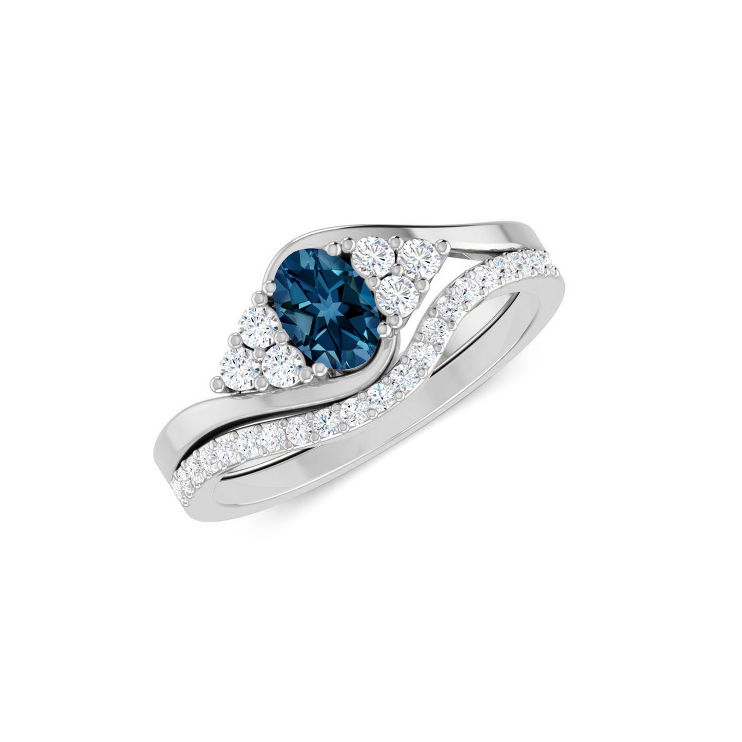 Curved Wedding Band | Sterling Silver Birthstone Ring | Genuine Gemstone & Diamond Studded Ring | Personalized Promise Ring | Gift for Her