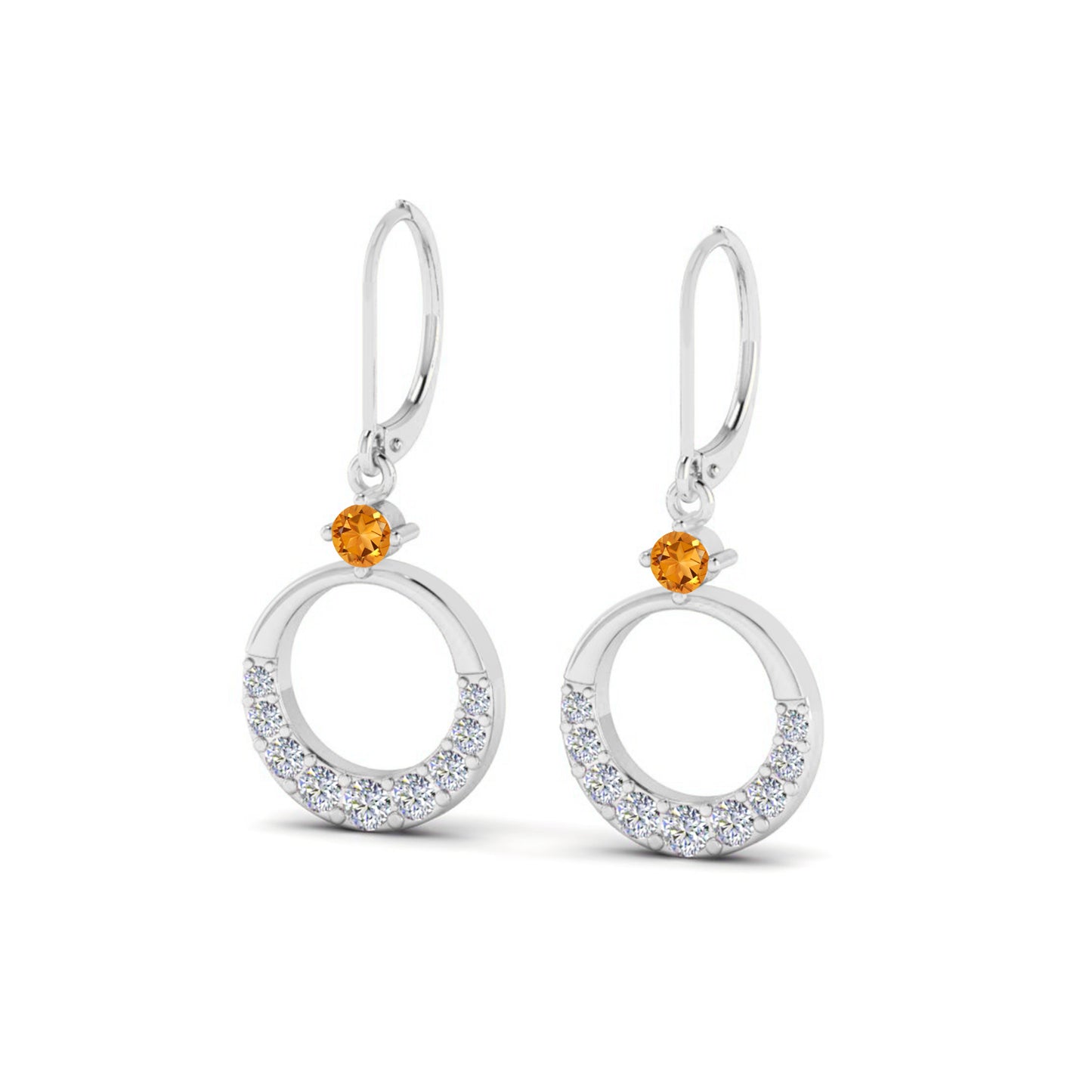 Open Circle Lever back Drop Earrings | 925 Sterling Silver Birthstone Stud Earrings | Diamond Accent Gemstone Earrings | 15 Birthstone Options | Gift for Women