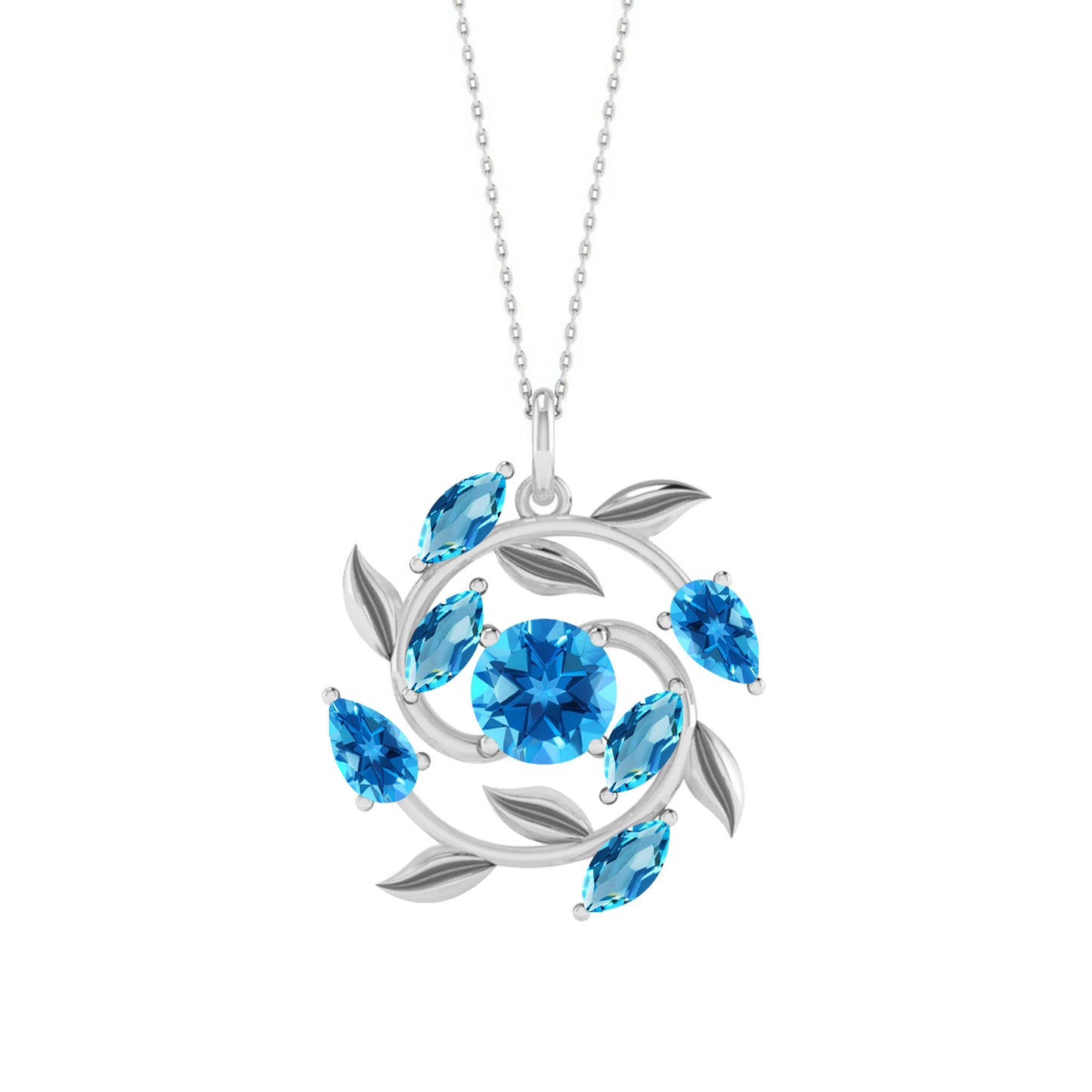 Floral Vine Style Gemstone Pendant | Sterling Silver Birthstone Necklace | Adjustable Chain | 15 Gemstone Choices | Personalized Gemstone Pendant