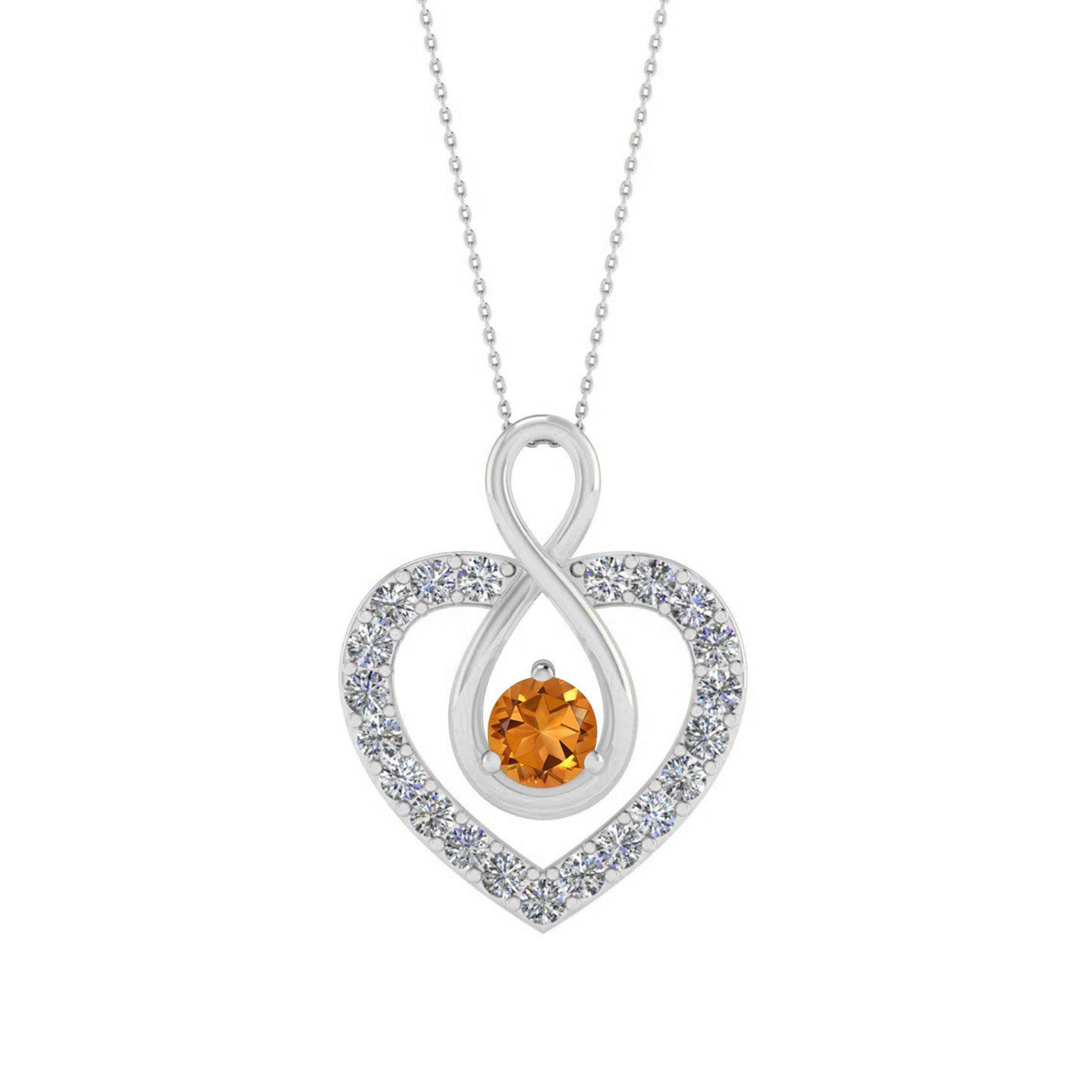 Infinity Heart Pendant | Sterling Silver Birthstone Necklace | Diamond Accent | Adjustable Chain | 15 Gemstone Choices