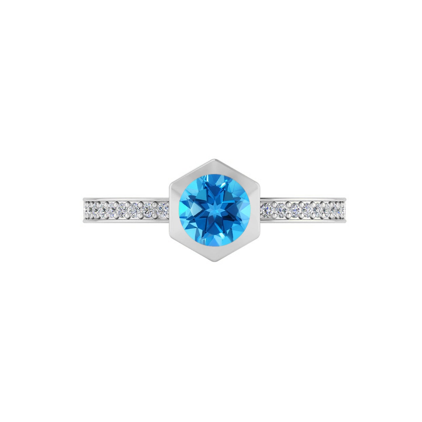 Hexagon Bezel Solitaire Ring | Bezel Halo Solitaire Ring | Sterling Silver Birthstone Ring | Genuine Gemstone & Diamond Studded Ring | Personalized Promise Ring | Gift for Her