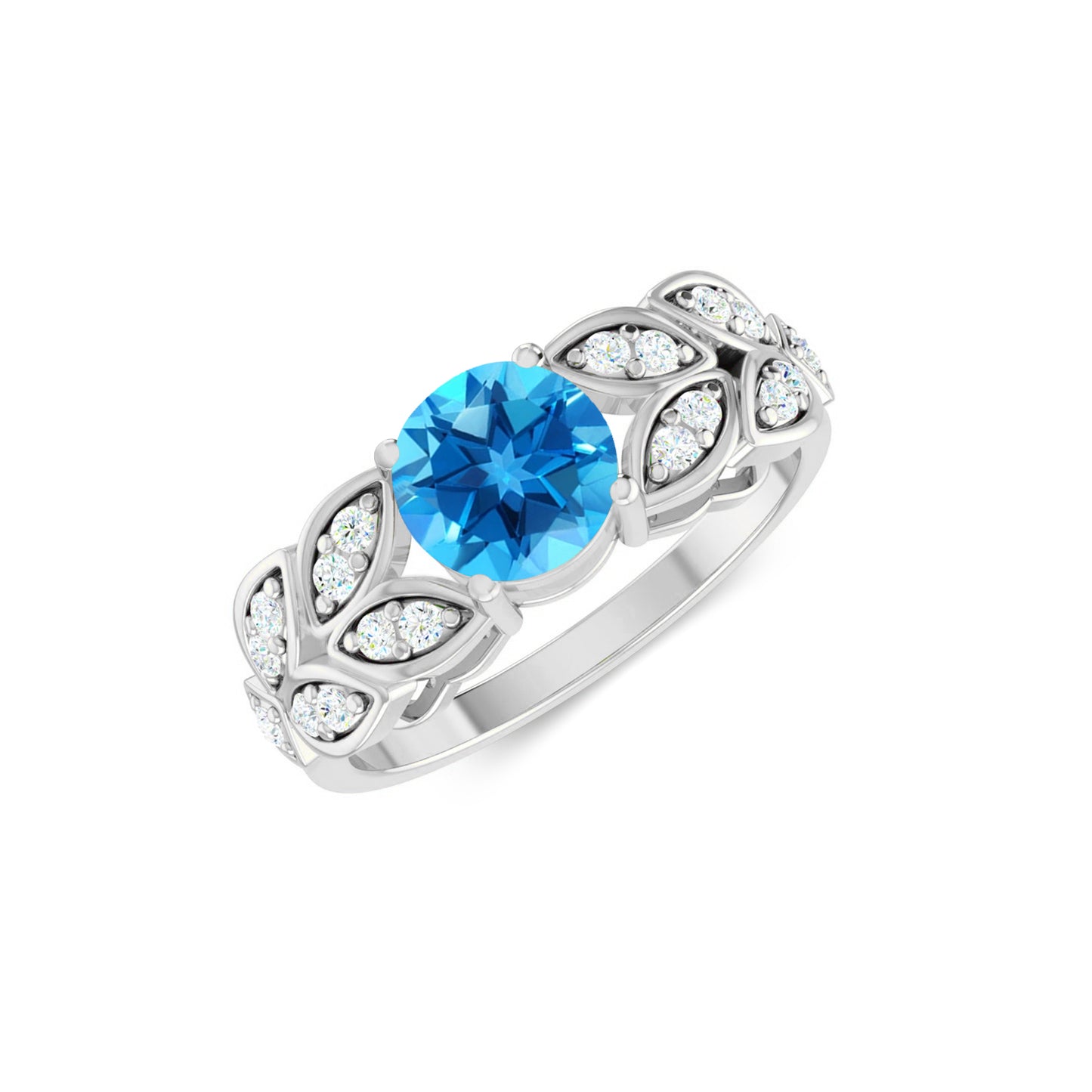 Nature-Inspired Leaf Ring | Sterling Silver Birthstone Ring | Genuine Gemstone & Diamond Studded Ring | Personalized Promise Ring | Gift for Her