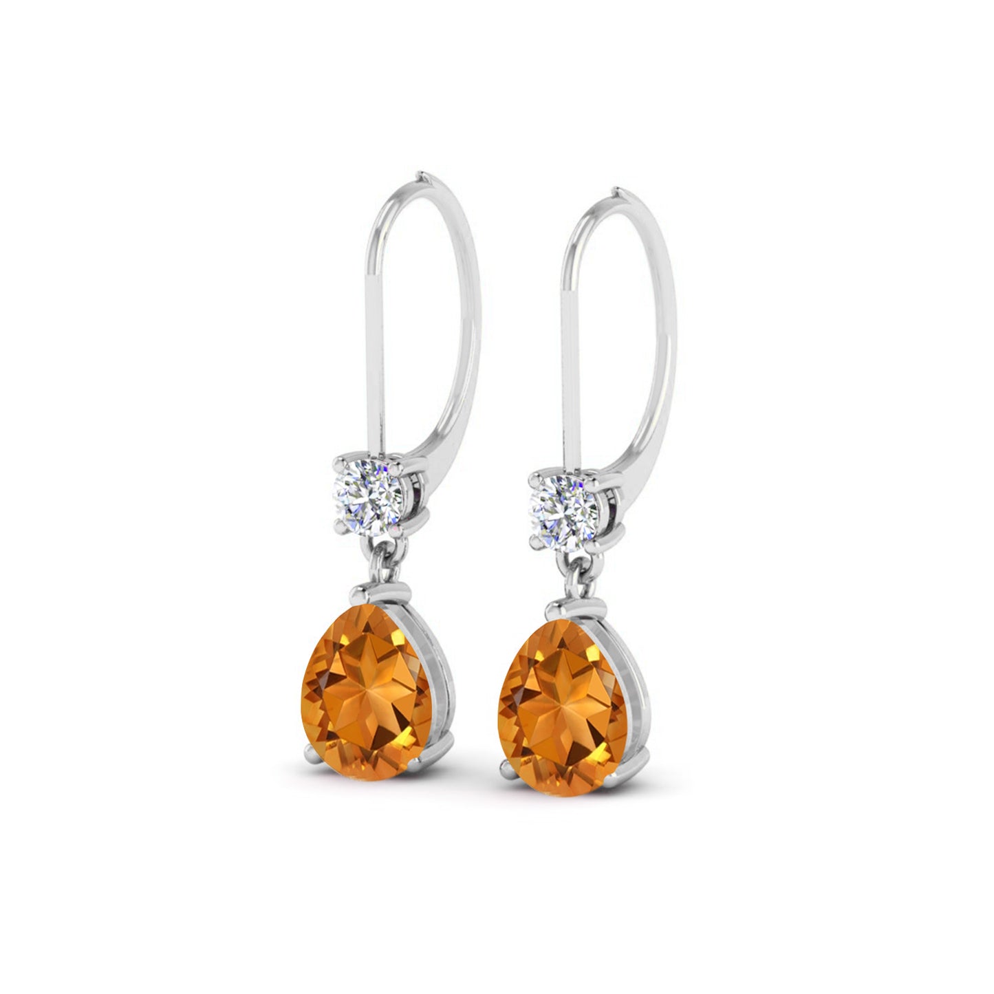Pear Drop Lever back Earrings | 925 Sterling Silver Birthstone Stud Earrings | Diamond Accent Gemstone Earrings | 15 Birthstone Options | Gift for Women