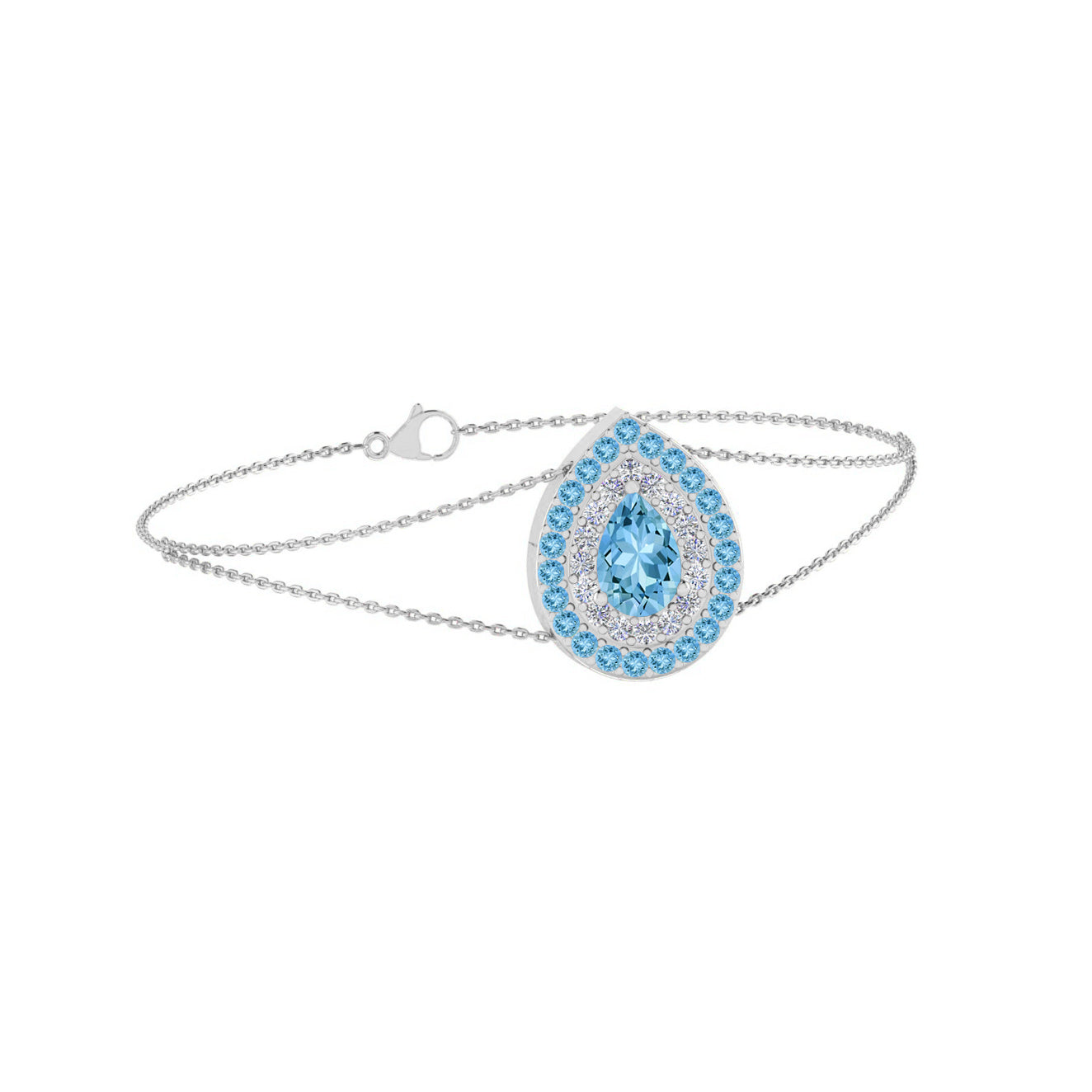 Pear Double Halo Jewelry Component | Sterling Silver Birthstone Bracelet | Adjustable Chain | 15 Gemstone Choices | Personalized Gemstone Bracelet