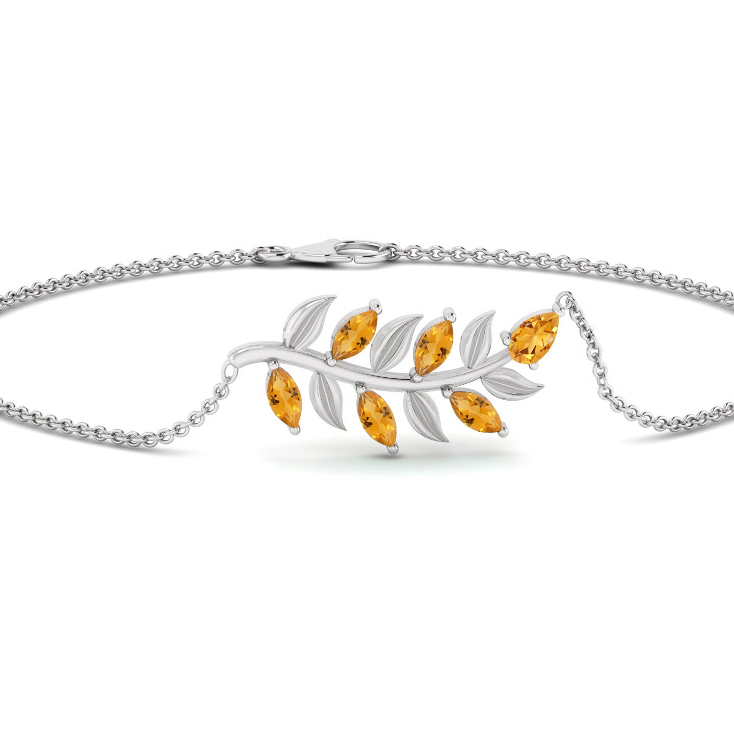 Leaf Vine Bracelet | Sterling Silver Birthstone Bracelet | Adjustable Chain | 15 Gemstone Choices | Personalized Gemstone Bracelet