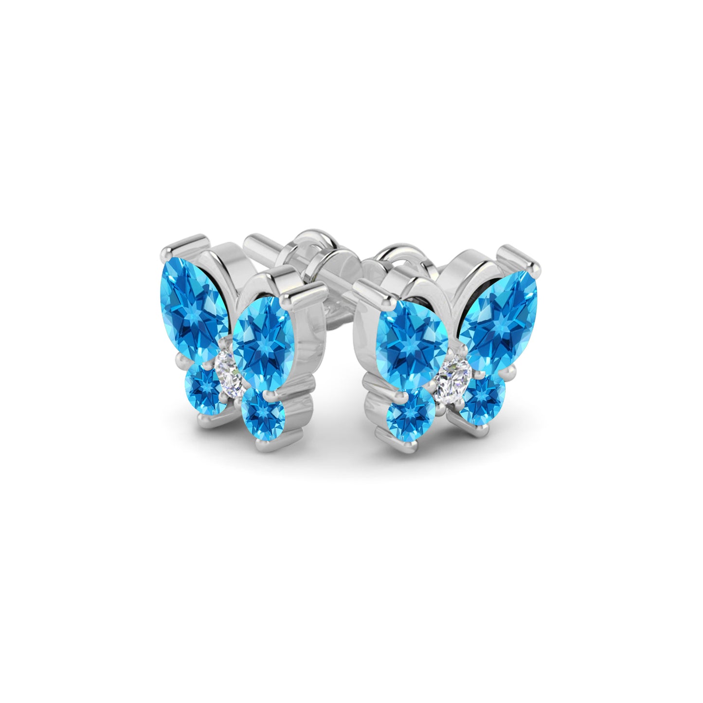Butterfly Stud Earrings | 925 Sterling Silver Birthstone Stud Earrings | Diamond Accent Gemstone Earrings | 15 Birthstone Options | Gift for Women