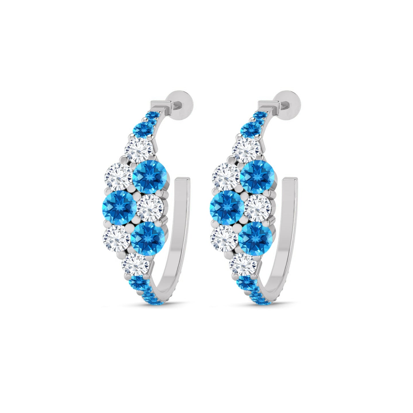 Gemstone Cluster Huggie Hoop Earrings | 925 Sterling Silver Birthstone Stud Earrings | Diamond Accent Gemstone Earrings | 15 Birthstone Options | Gift for Women