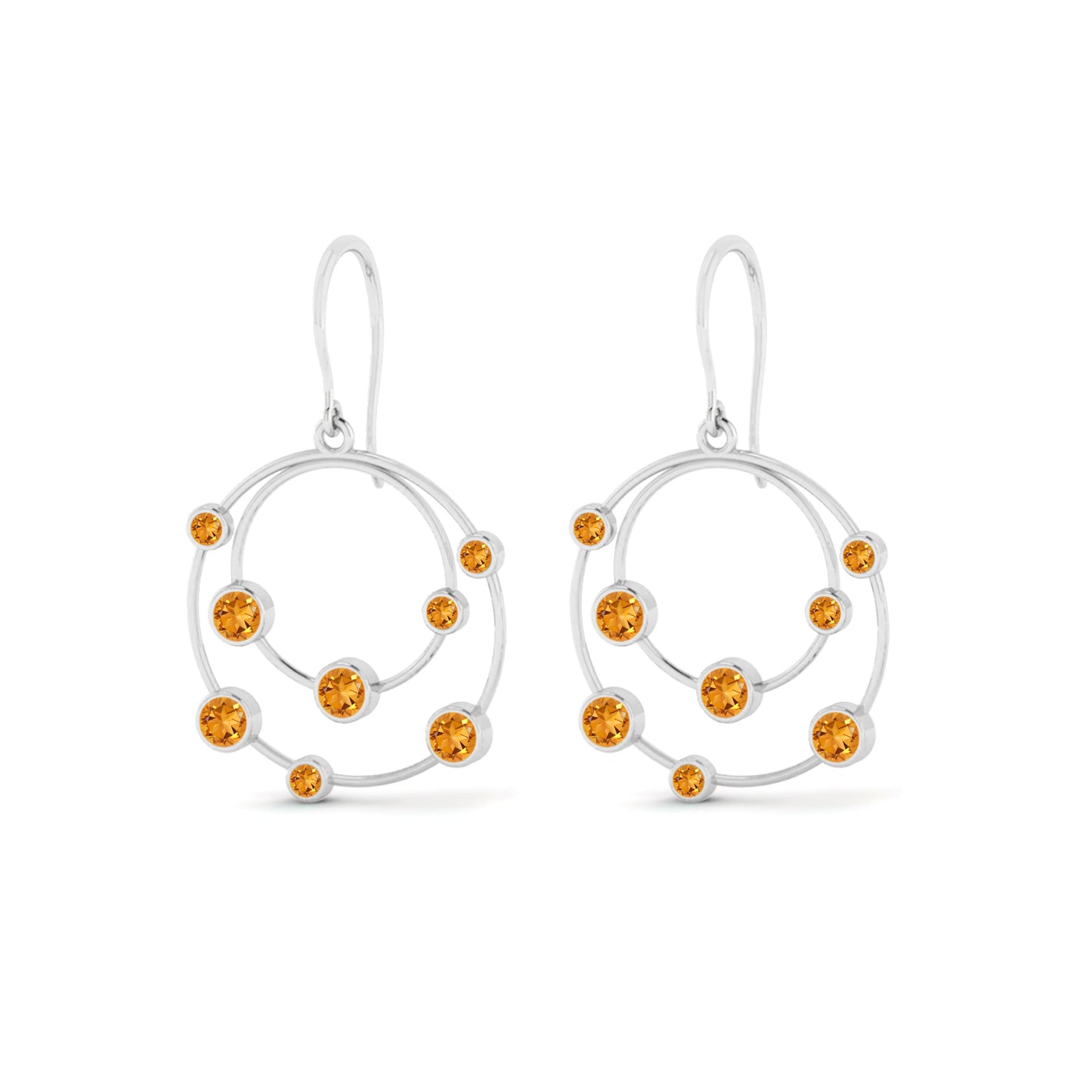Open Circle Drop Earrings | 925 Sterling Silver Birthstone Stud Earrings | Diamond Accent Gemstone Earrings | 15 Birthstone Options | Gift for Women