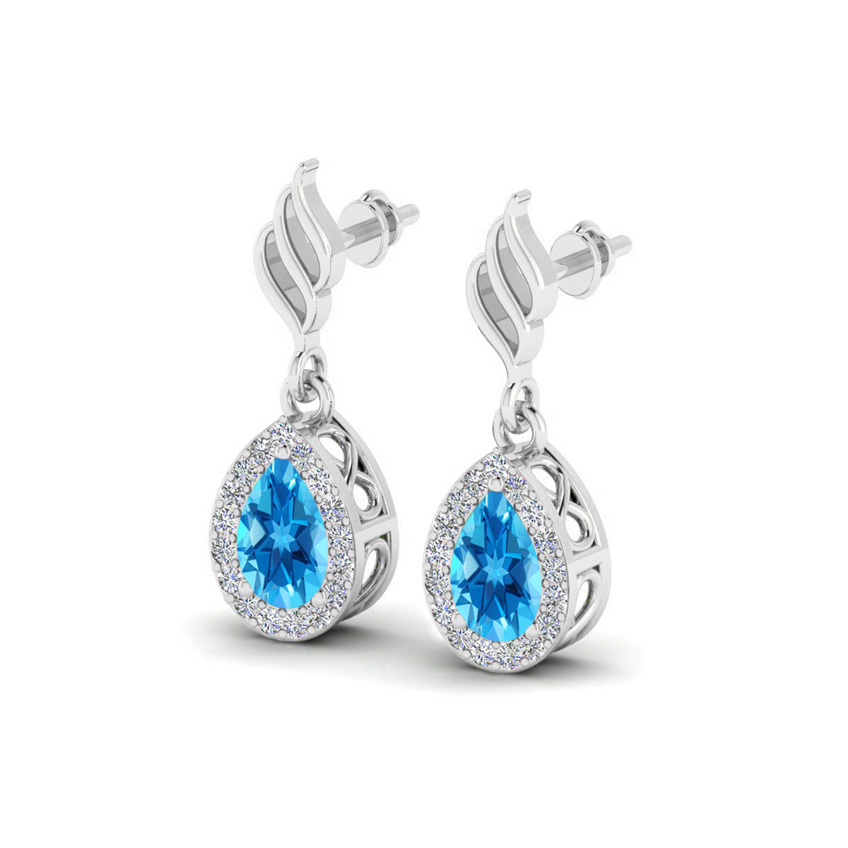 Flame (Floral Swirl) Hook | 925 Sterling Silver Birthstone Stud Earrings | Diamond Accent Gemstone Earrings | 15 Birthstone Options | Gift for Women