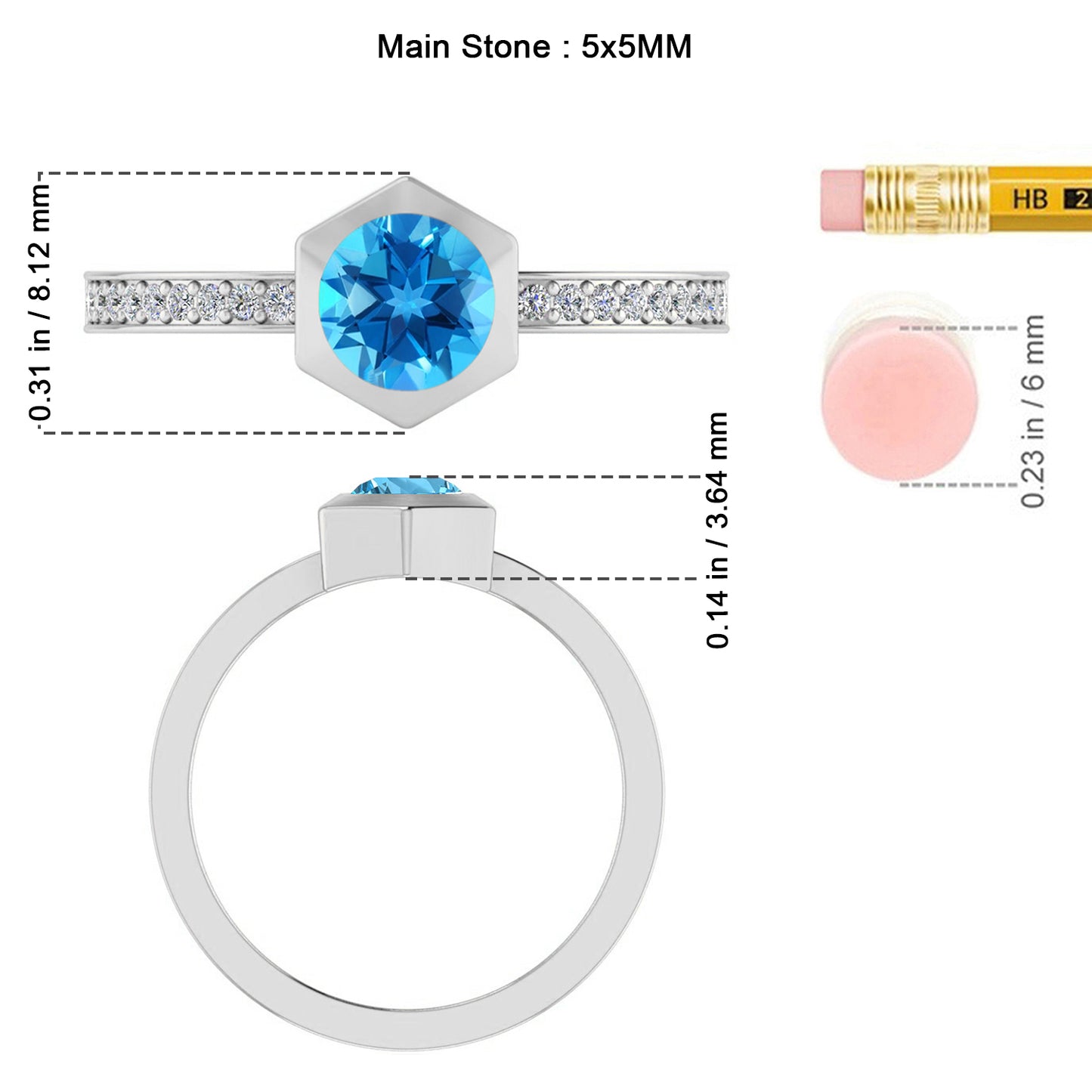 Hexagon Bezel Solitaire Ring | Bezel Halo Solitaire Ring | Sterling Silver Birthstone Ring | Genuine Gemstone & Diamond Studded Ring | Personalized Promise Ring | Gift for Her