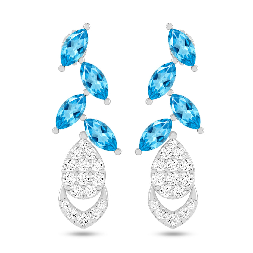 Nature-Inspired Leaf Drop Earrings | 925 Sterling Silver Birthstone Stud Earrings | Diamond Accent Gemstone Earrings | 15 Birthstone Options | Gift for Women
