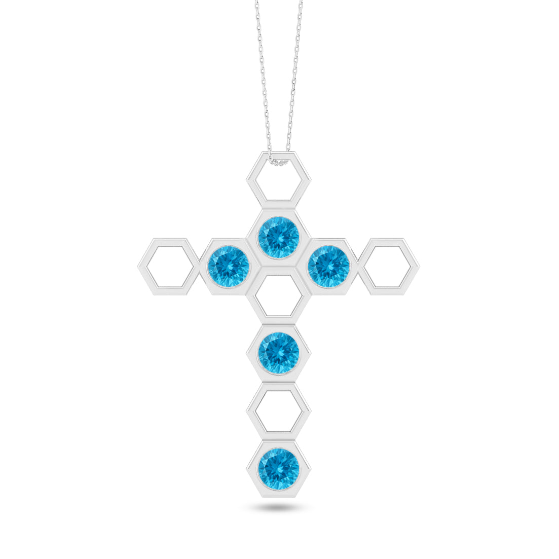 Geometric Cross Pendant | Sterling Silver Birthstone Necklace | Adjustable Chain | 15 Gemstone Choices | Personalized Gemstone Pendant