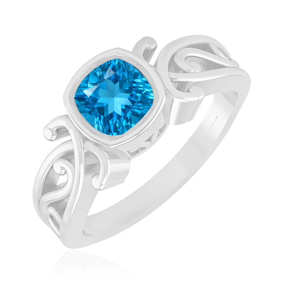 Celtic Knot Bezel Solitaire Ring | Sterling Silver Birthstone Ring | Genuine Gemstone & Diamond Studded Ring | Personalized Promise Ring | Gift for Her
