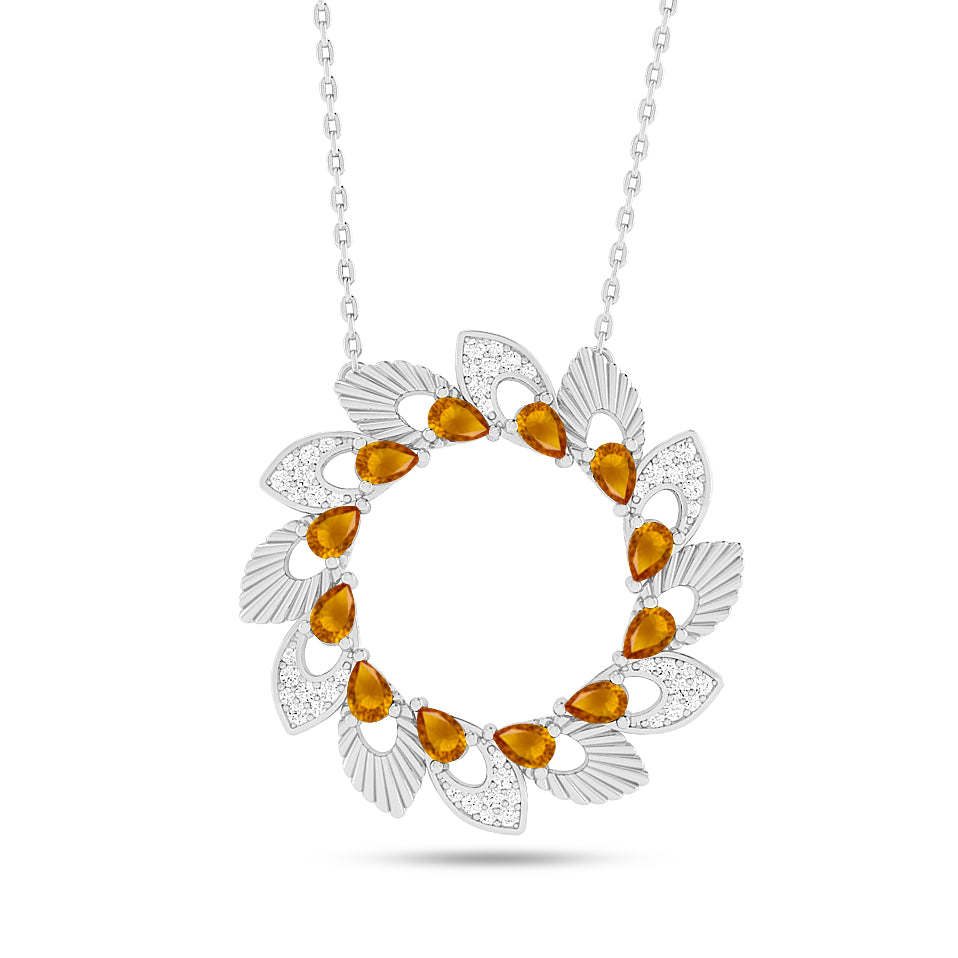 Floral Wreath Pendant | Starburst Pendant | Heart Knot Teardrop Pendant | Sterling Silver Birthstone Necklace | Diamond Accent | Adjustable Chain | 15 Gemstone Choices