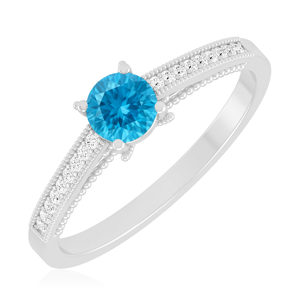 Milgrain Solitaire Ring | Sterling Silver Birthstone Ring | Genuine Gemstone & Diamond Studded Ring | Personalized Promise Ring | Gift for Her