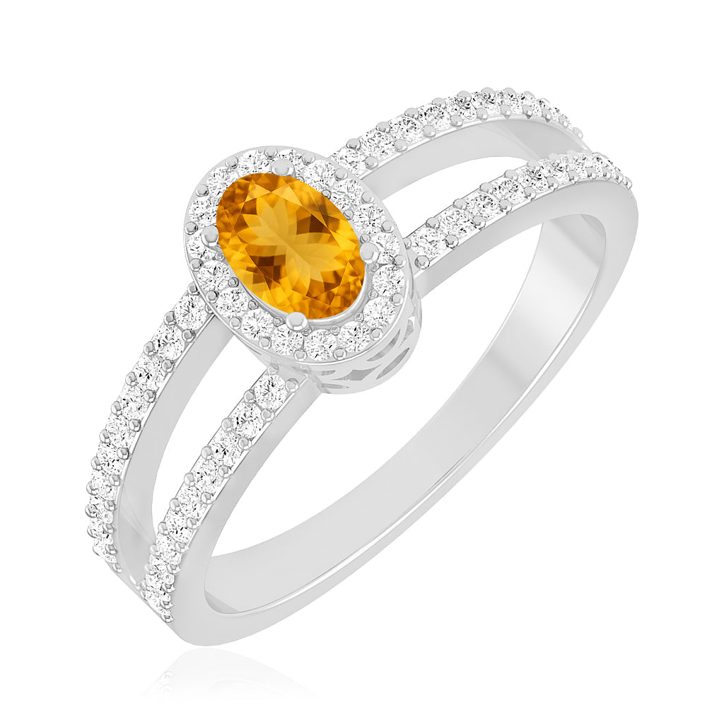 Halo Split Shank Ring | Sterling Silver Birthstone Ring | Genuine Gemstone & Diamond Studded Ring | Personalized Promise Ring | Gift for Her