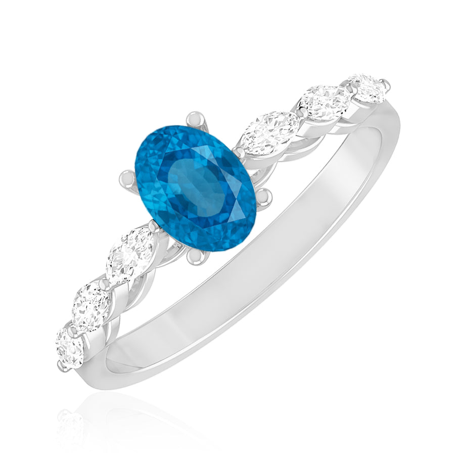 Oval Solitaire Ring with Marquise Diamond Accents | Sterling Silver Birthstone Ring | Genuine Gemstone & Diamond Studded Ring | Personalized Promise Ring | Gift for Her (Copy)