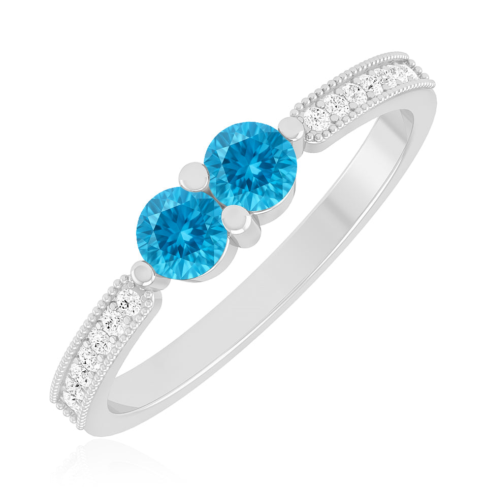Toi et Moi Ring | Sterling Silver Birthstone Ring | Genuine Gemstone & Diamond Studded Ring | Personalized Promise Ring | Gift for Her