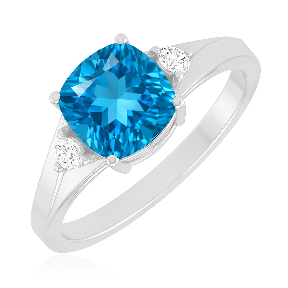 Classic Three-Stone Solitaire Ring | Sterling Silver Birthstone Ring | Genuine Gemstone & Diamond Studded Ring | Personalized Promise Ring | Gift for Her