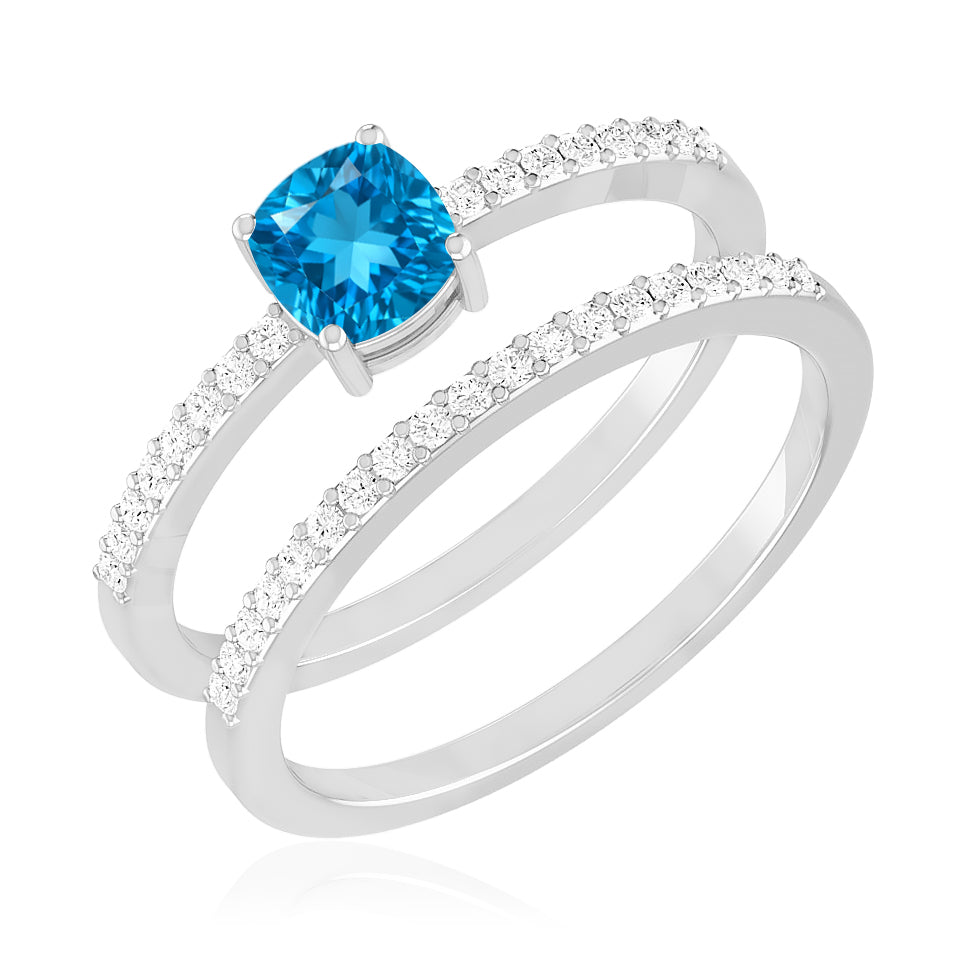 Bridal Ring Ring Set | Sterling Silver Birthstone Ring | Genuine Gemstone Studded Ring | Personalized Promise Ring | Gift for Her