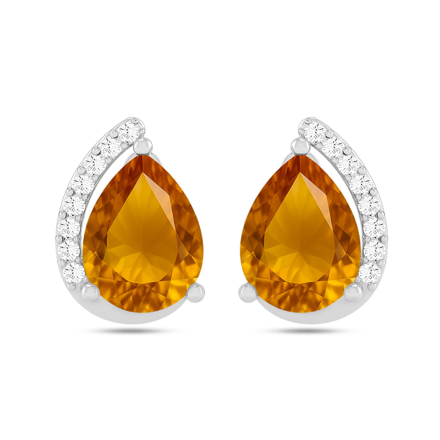 Pear Solitaire Stud Earrings | 925 Sterling Silver Birthstone Stud Earrings | Diamond Accent Gemstone Earrings | 15 Birthstone Options | Gift for Women