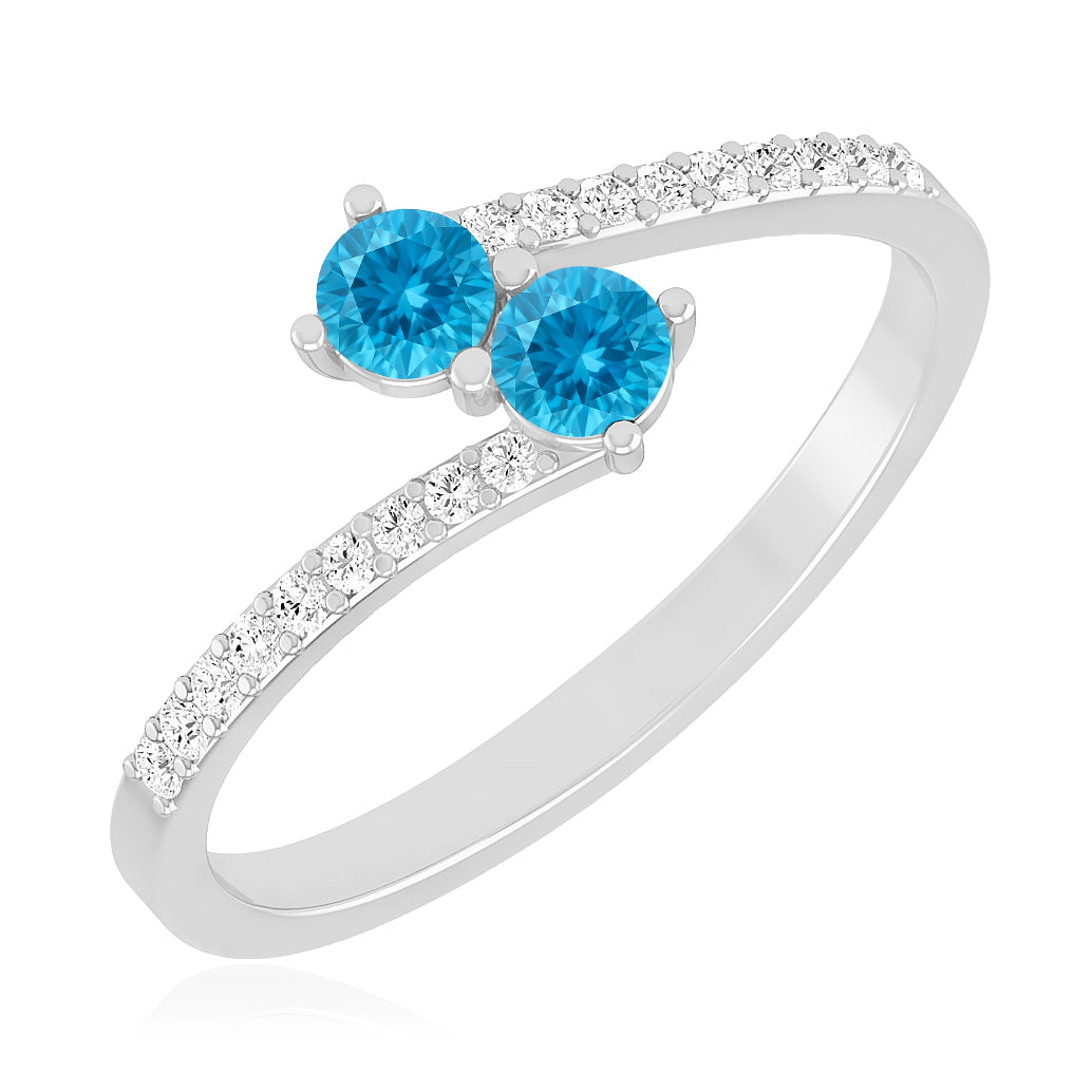 Toi et Moi Ring | Sterling Silver Birthstone Ring | Genuine Gemstone & Diamond Studded Ring | Personalized Promise Ring | Gift for Her