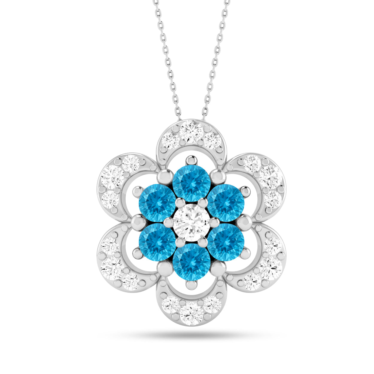 Floral Cluster Pendant | Starburst Pendant | Heart Knot Teardrop Pendant | Sterling Silver Birthstone Necklace | Diamond Accent | Adjustable Chain | 15 Gemstone Choices
