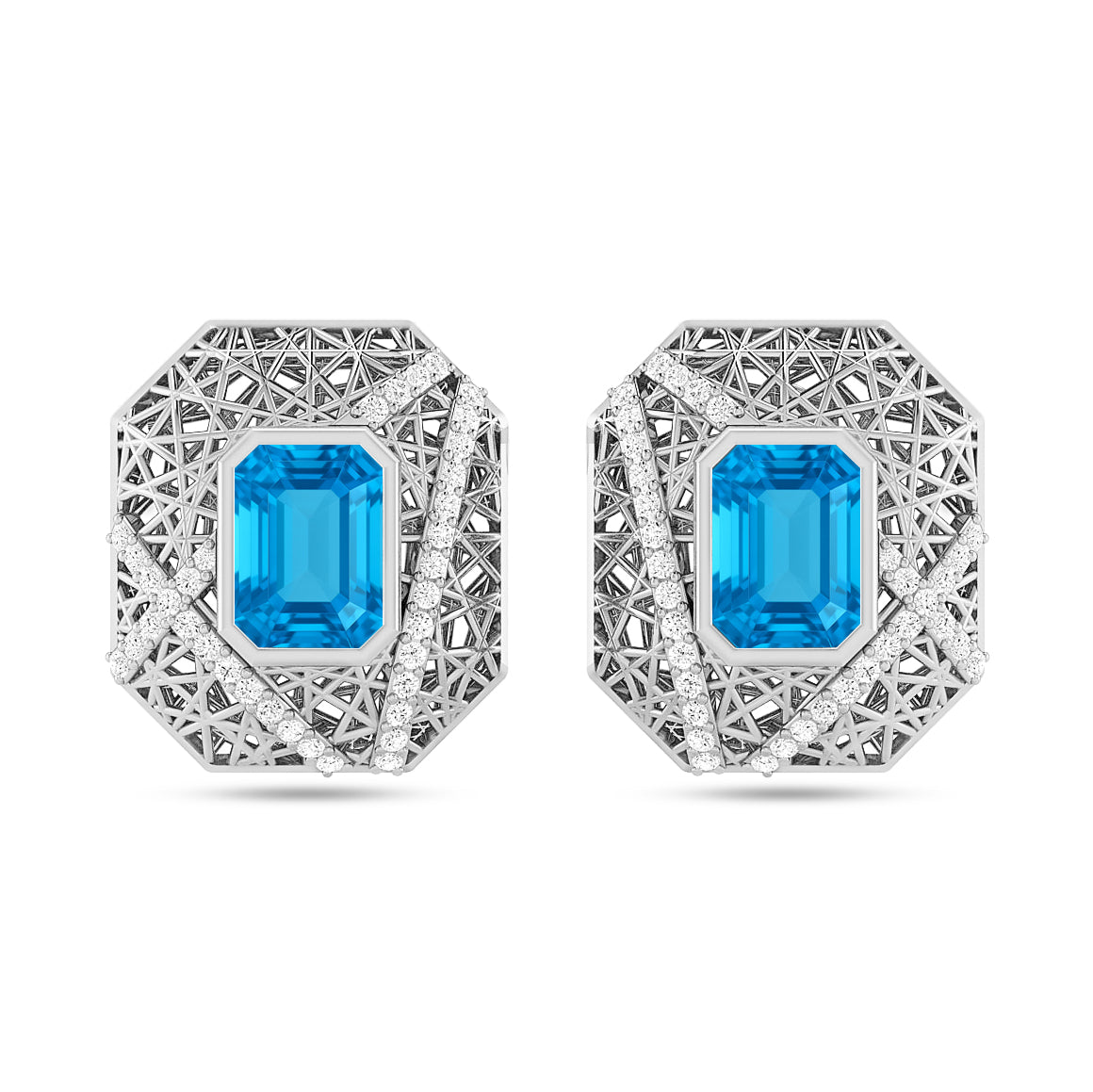 Art Deco Geometric Stud Earrings | 925 Sterling Silver Birthstone Stud Earrings | Diamond Accent Gemstone Earrings | 15 Birthstone Options | Gift for Women