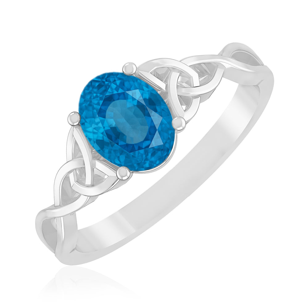 Celtic Knot Oval Solitaire Ring | Sterling Silver Birthstone Ring | Genuine Gemstone Studded Ring | Personalized Promise Ring | Gift for Her