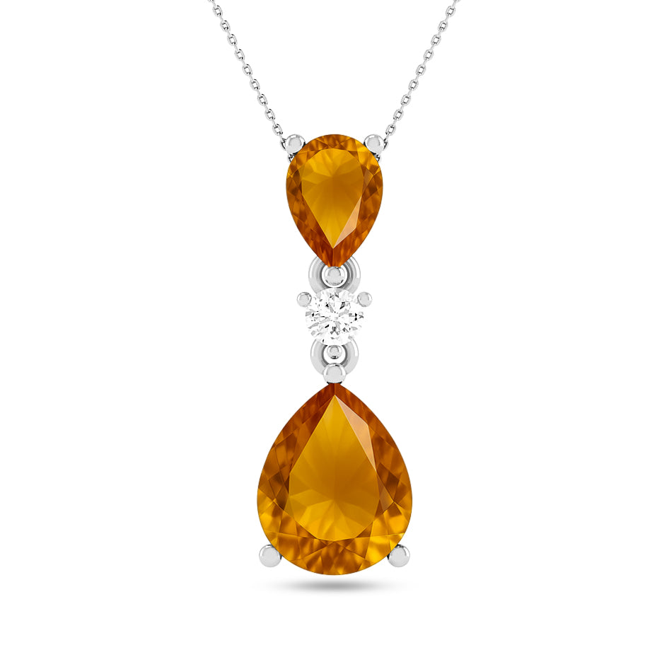 Double Pear Drop Pendant | Starburst Pendant | Heart Knot Teardrop Pendant | Sterling Silver Birthstone Necklace | Diamond Accent | Adjustable Chain | 15 Gemstone Choices