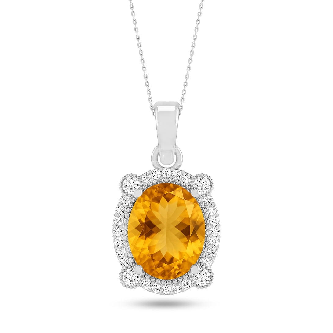 Oval Cabochon Halo Pendant | Starburst Pendant | Heart Knot Teardrop Pendant | Sterling Silver Birthstone Necklace | Diamond Accent | Adjustable Chain | 15 Gemstone Choices