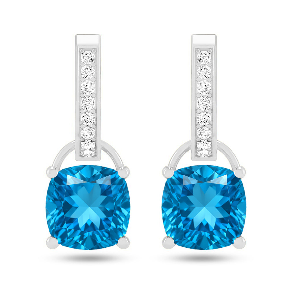 Cushion Cut Drop Stud Earrings | 925 Sterling Silver Birthstone Stud Earrings | Diamond Accent Gemstone Earrings | 15 Birthstone Options | Gift for Women (Copy)
