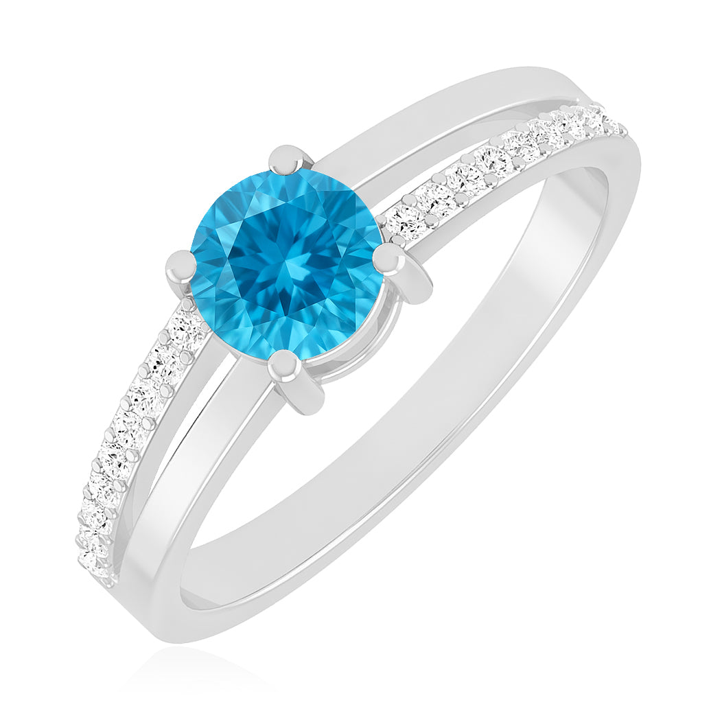 Split Shank Solitaire Ring | Sterling Silver Birthstone Ring | Genuine Gemstone & Diamond Studded Ring | Personalized Promise Ring | Gift for Her