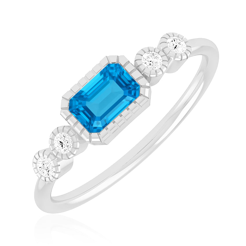 Art Deco Bezel Ring | Sterling Silver Birthstone Ring | Genuine Gemstone & Diamond Studded Ring | Personalized Promise Ring | Gift for Her