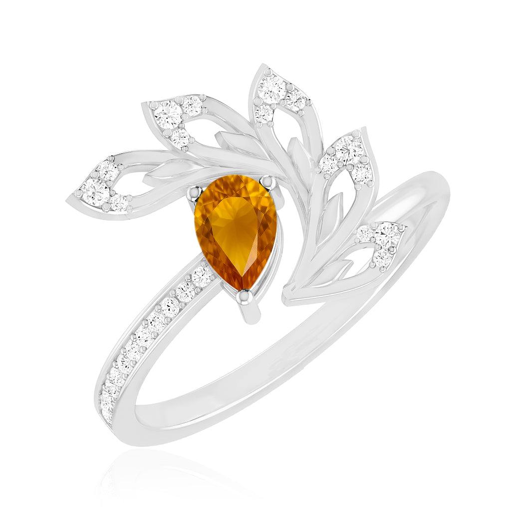 Nature Inspired Leaf Ring | Sterling Silver Birthstone Ring | Genuine Gemstone & Diamond Studded Ring | Personalized Promise Ring | Gift for Her