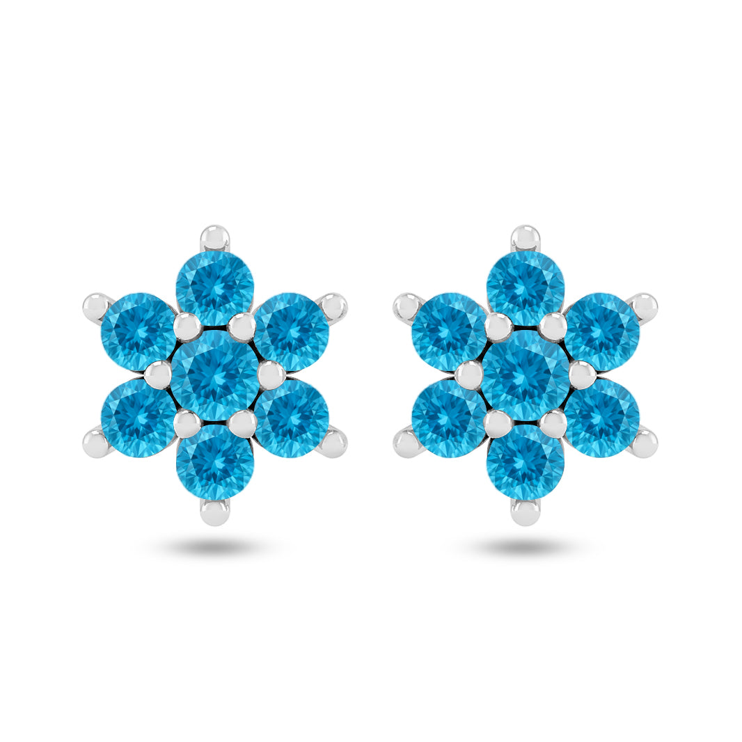 Floral Cluster Stud Earrings | 925 Sterling Silver Birthstone Stud Earrings | Diamond Accent Gemstone Earrings | 15 Birthstone Options | Gift for Women