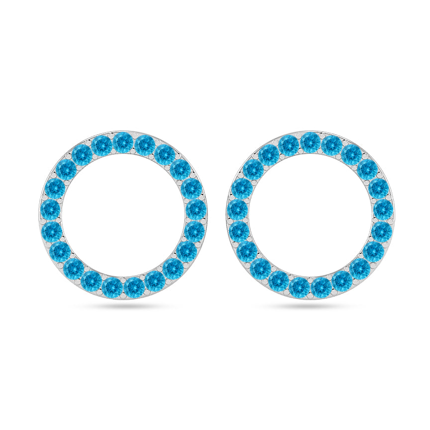 Circle Frame Stud Earrings | 925 Sterling Silver Birthstone Stud Earrings | Diamond Accent Gemstone Earrings | 15 Birthstone Options | Gift for Women