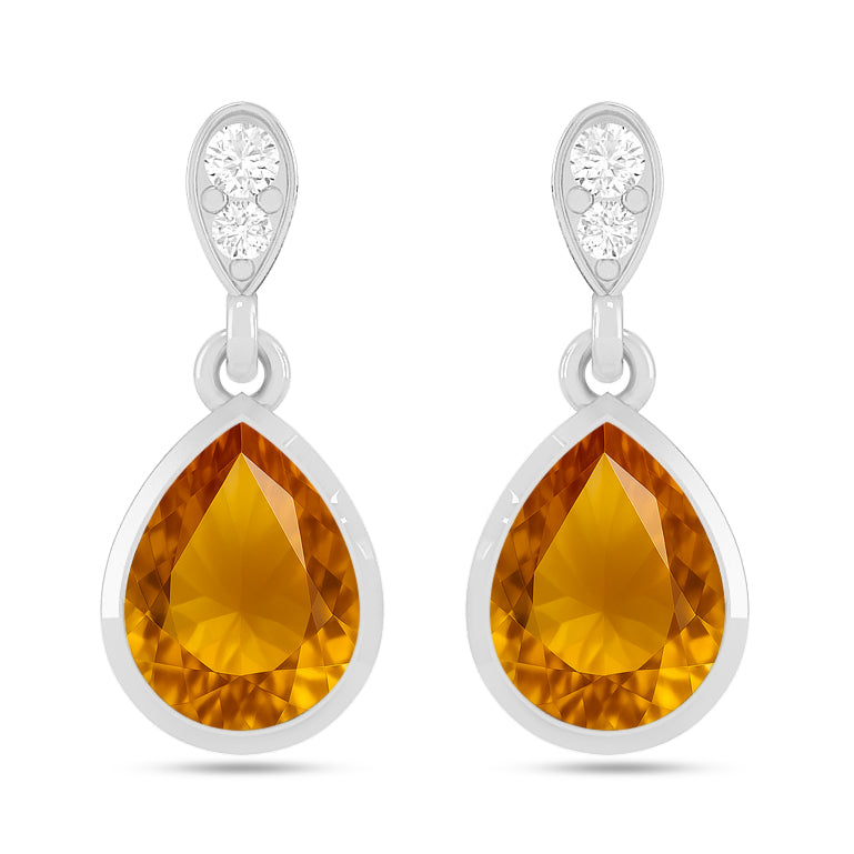 Pear Solitaire Drop Earrings | 925 Sterling Silver Birthstone Stud Earrings | Diamond Accent Gemstone Earrings | 15 Birthstone Options | Gift for Women