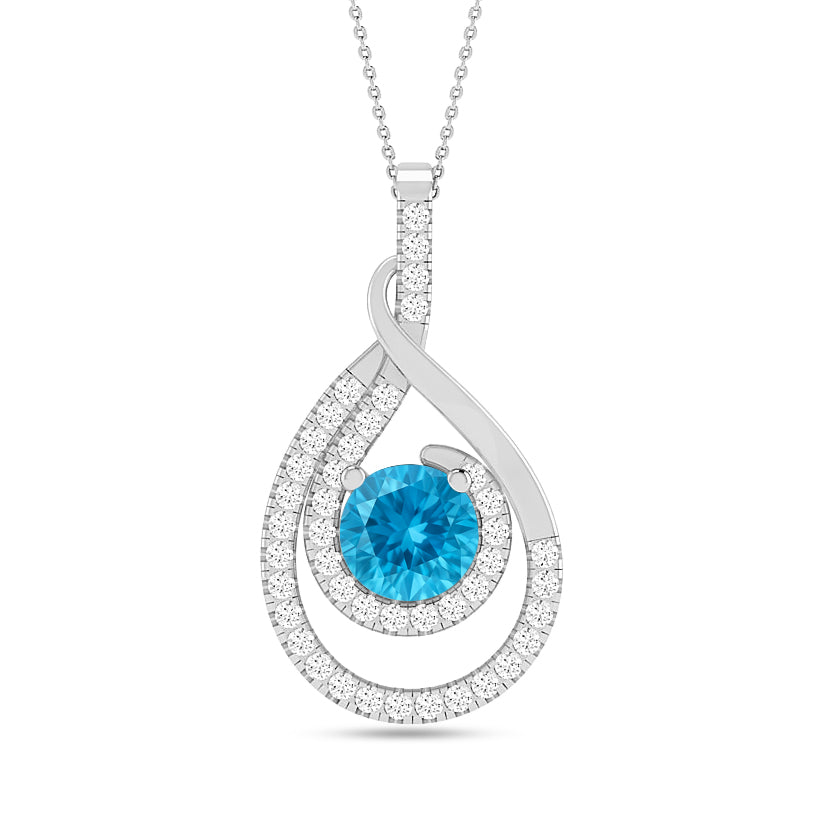 Teardrop Swirl Halo Pendant | Starburst Pendant | Heart Knot Teardrop Pendant | Sterling Silver Birthstone Necklace | Diamond Accent | Adjustable Chain | 15 Gemstone Choices