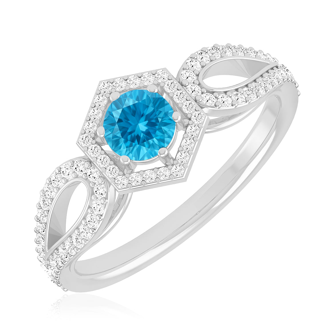 Hexagon Halo Solitaire Ring | Sterling Silver Birthstone Ring | Genuine Gemstone & Diamond Studded Ring | Personalized Promise Ring | Gift for Her