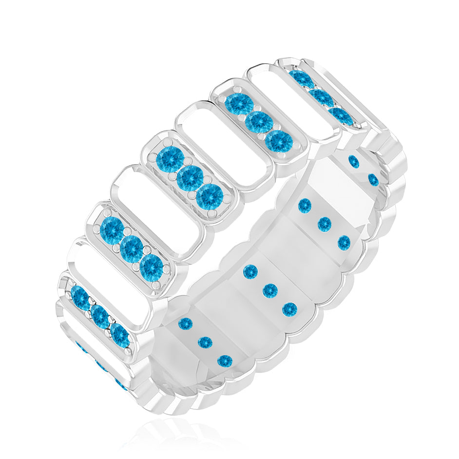Full Eternity Band Ring | Sterling Silver Birthstone Ring | Genuine Gemstone & Diamond Studded Ring | Personalized Promise Ring | Gift for Her