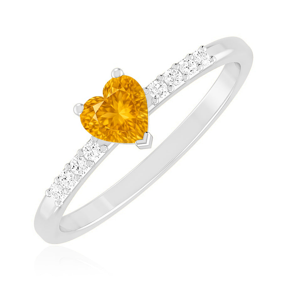 Heart-Cut Center Gemstone | Sterling Silver Birthstone Ring | Genuine Gemstone Studded Ring | Personalized Promise Ring | Gift for Her