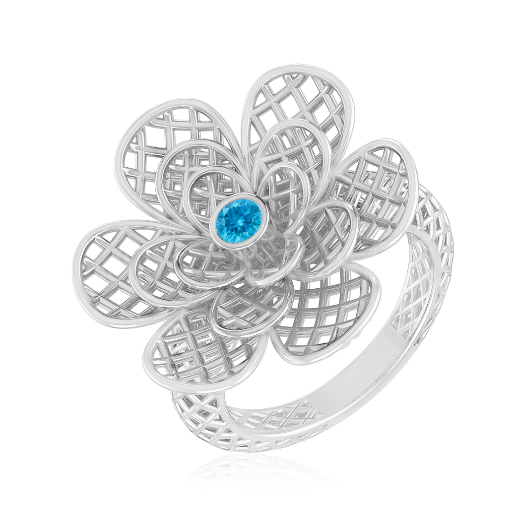 Floral Statement Ring | Sterling Silver Birthstone Ring | Genuine Gemstone & Diamond Studded Ring | Personalized Promise Ring | Gift for Her
