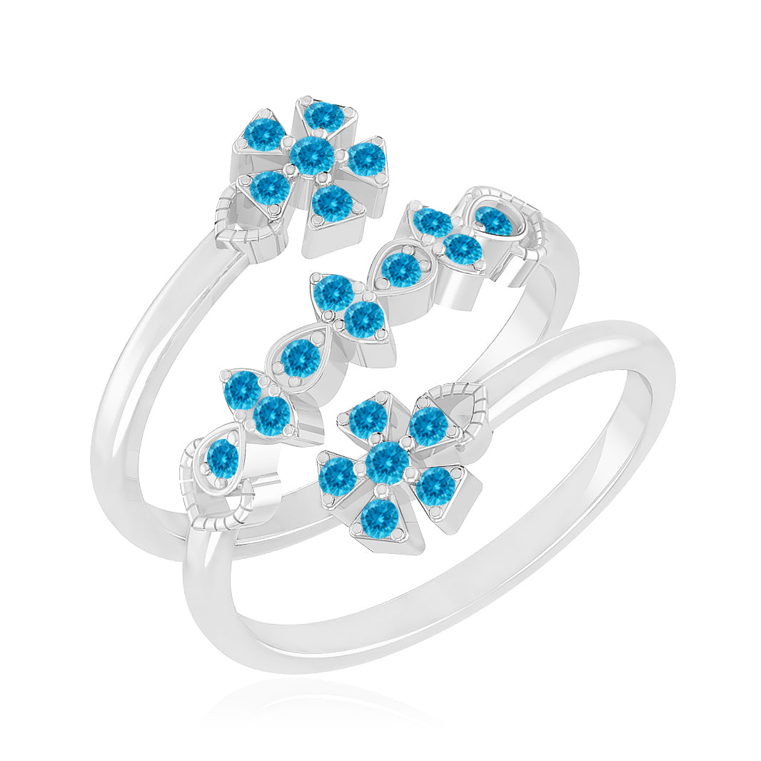 Floral Bypass Ring | Sterling Silver Birthstone Ring | Genuine Gemstone & Diamond Studded Ring | Personalized Promise Ring | Gift for Her