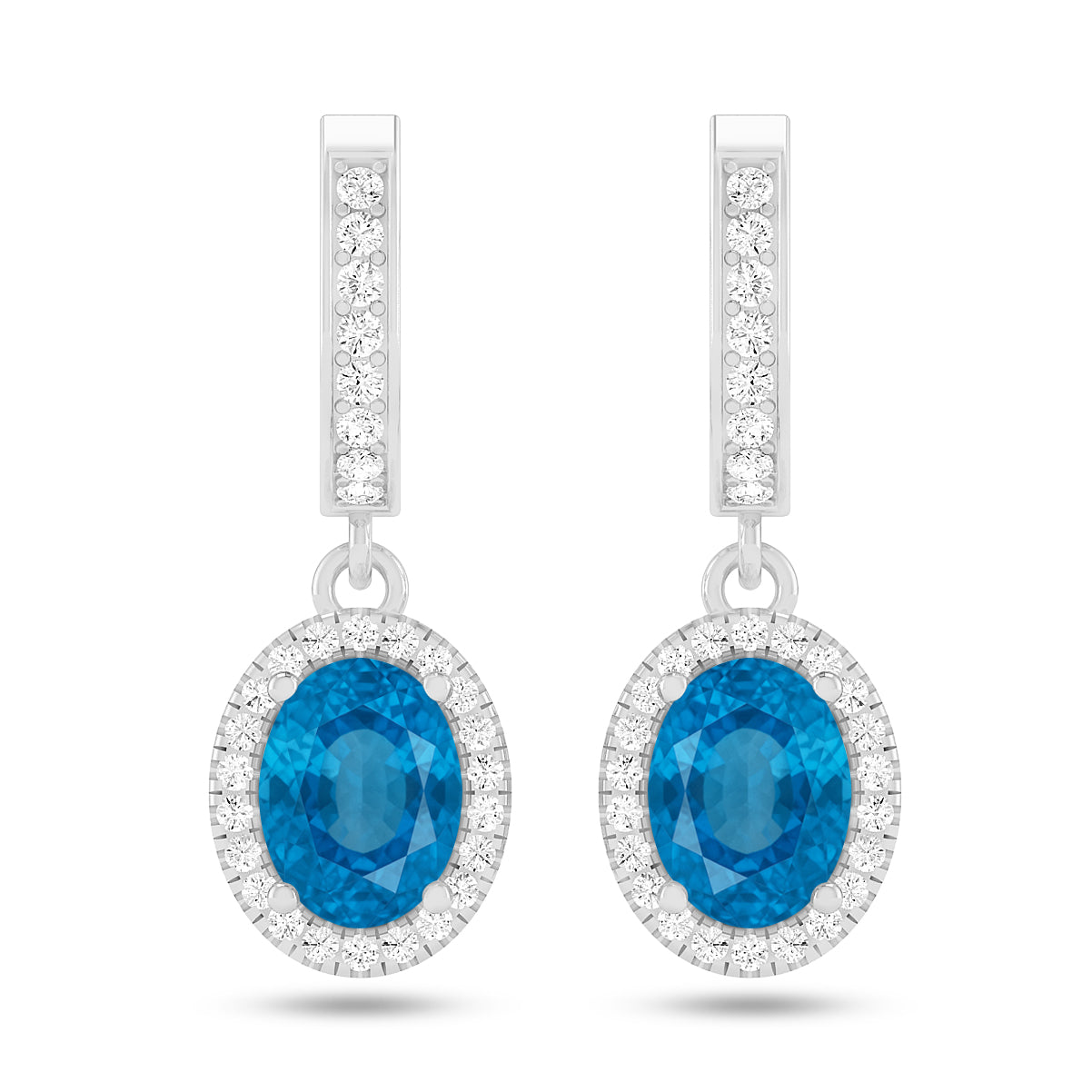 Oval Halo Drop Earrings | 925 Sterling Silver Birthstone Stud Earrings | Diamond Accent Gemstone Earrings | 15 Birthstone Options | Gift for Women