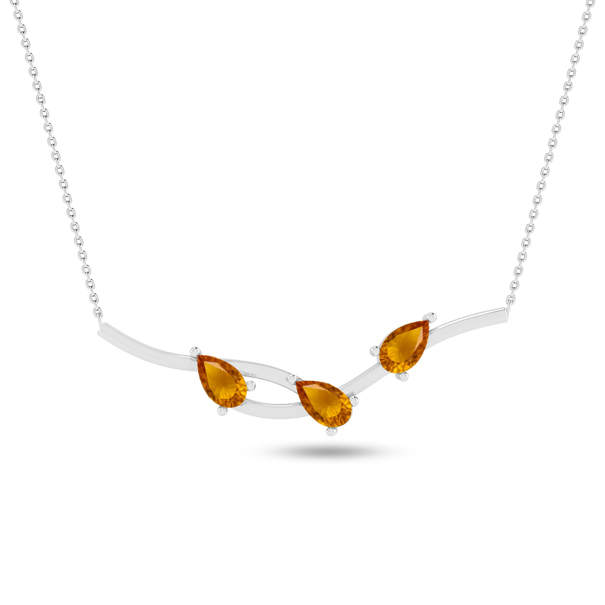 Three-Stone Curved Bar Necklace | Sterling Silver Birthstone Necklace | Adjustable Chain | 15 Gemstone Choices | Personalized Gemstone Pendant