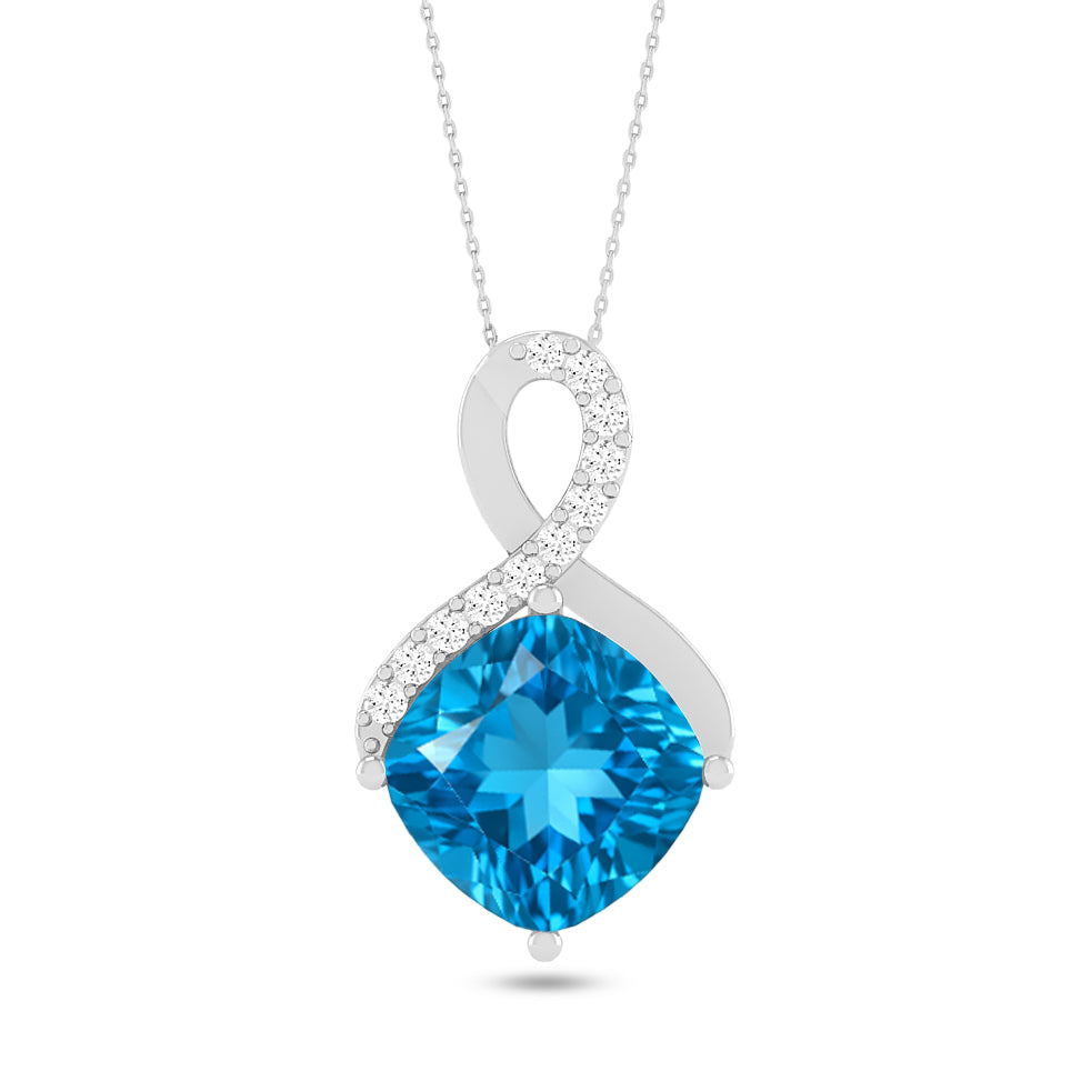 Infinity Cushion Solitaire Pendant | Starburst Pendant | Heart Knot Teardrop Pendant | Sterling Silver Birthstone Necklace | Diamond Accent | Adjustable Chain | 15 Gemstone Choices